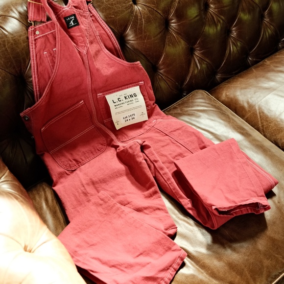 L.C. King Tailored Fit Over-Dyed Brick Red High Back Overalls - Picture 5 of 5